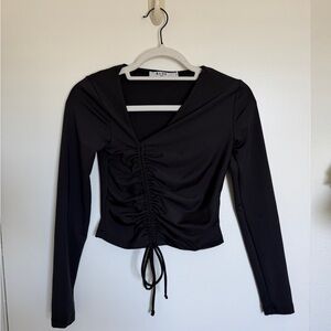 Na-kd Black Ruched Long Sleeve Top